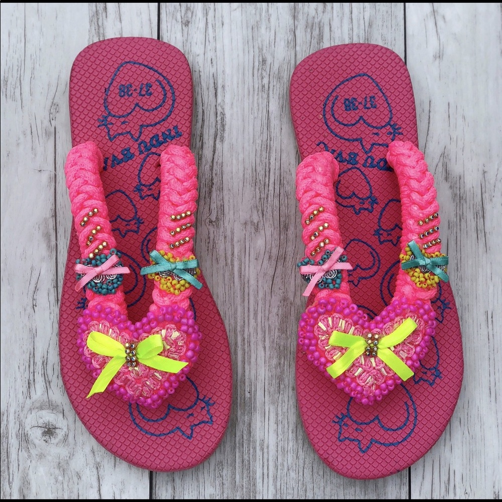 Pink Heart Flip Flops